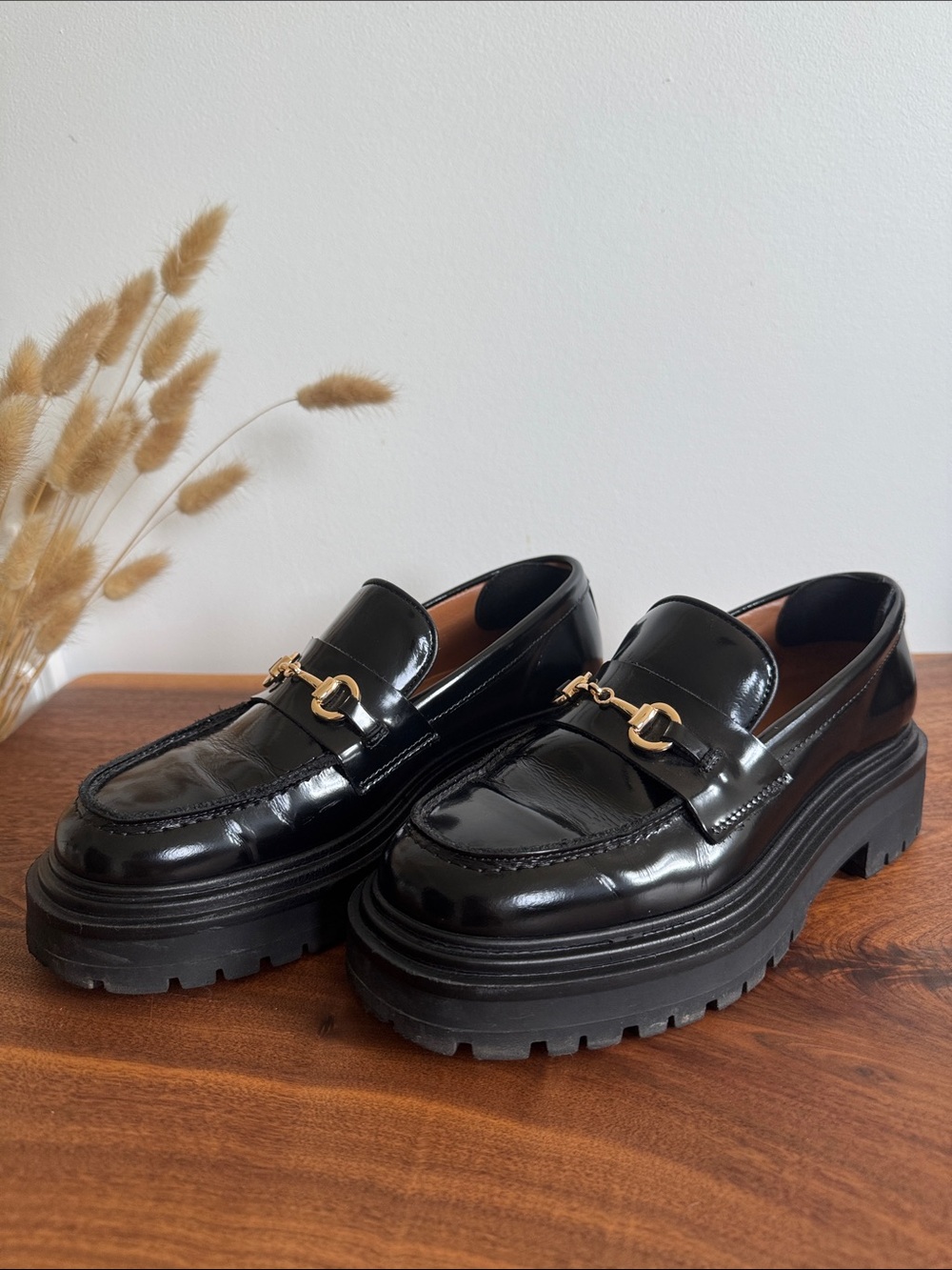 Thursday Boot Company Penny Black Patent Leather Lug Loafer with Gold Detail